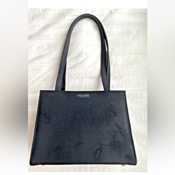 Vintage Kate Spade 90s Sam Black Nylon Box Black Shoulder Bag Purse Logo Lined
